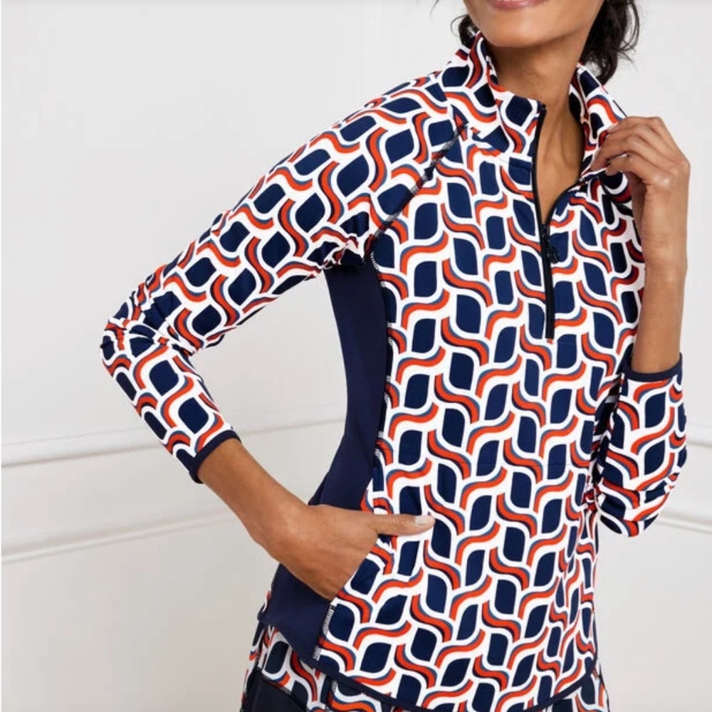 NWT Talbots Performance Interlock Half-Zip Pullover Wavy Swirls Size 3X